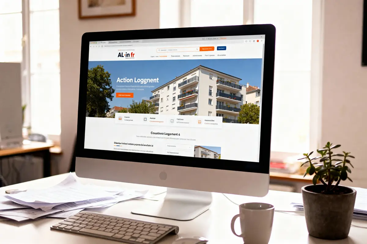 pexels-michal-pech-213601-757318 (1) Écran d'ordinateur affichant un site immobilier avec des documents et une plante sur le bureau.
