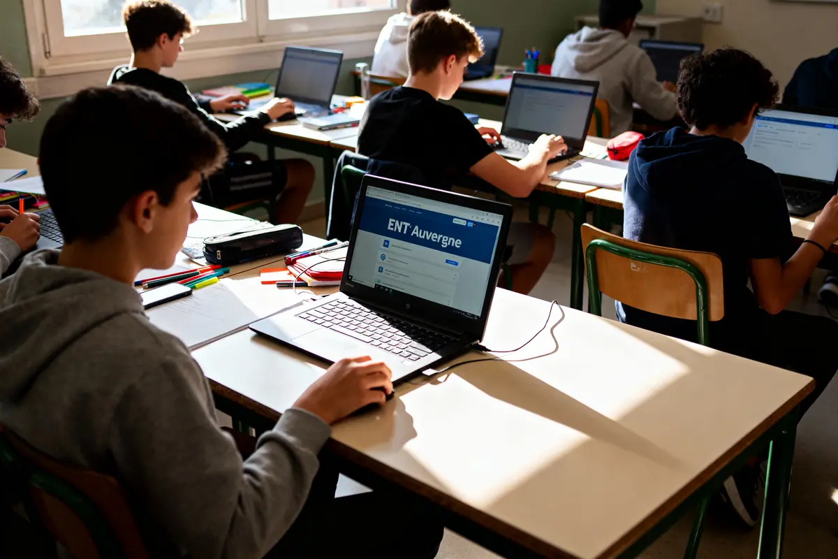 pexels-michal-pech-213601-757318 (1) Des élèves étudient sur des ordinateurs portables en classe, concentrés sur des écrans affichant ENT Auvergne.