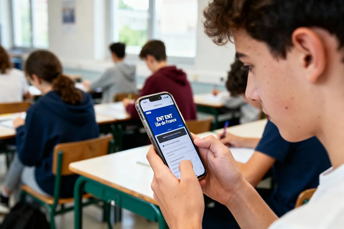 pexels-michal-pech-213601-757318 (1) Un élève consulte l'application ENT Île-de-France sur son smartphone en classe.