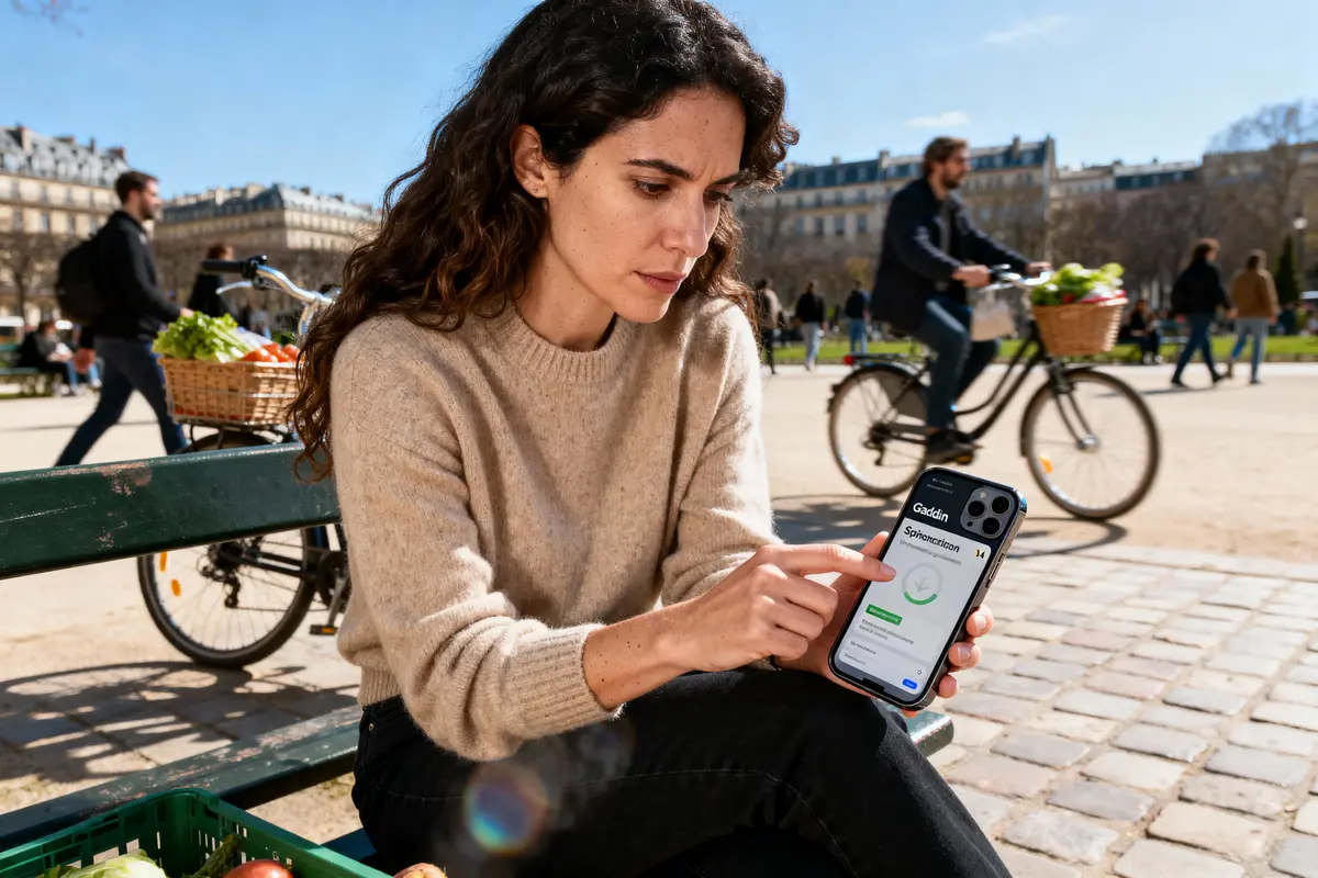 pexels-michal-pech-213601-757318 (1) Femme utilisant smartphone sur un banc dans un parc, cyclistes passant en arrière-plan, journée ensoleillée.