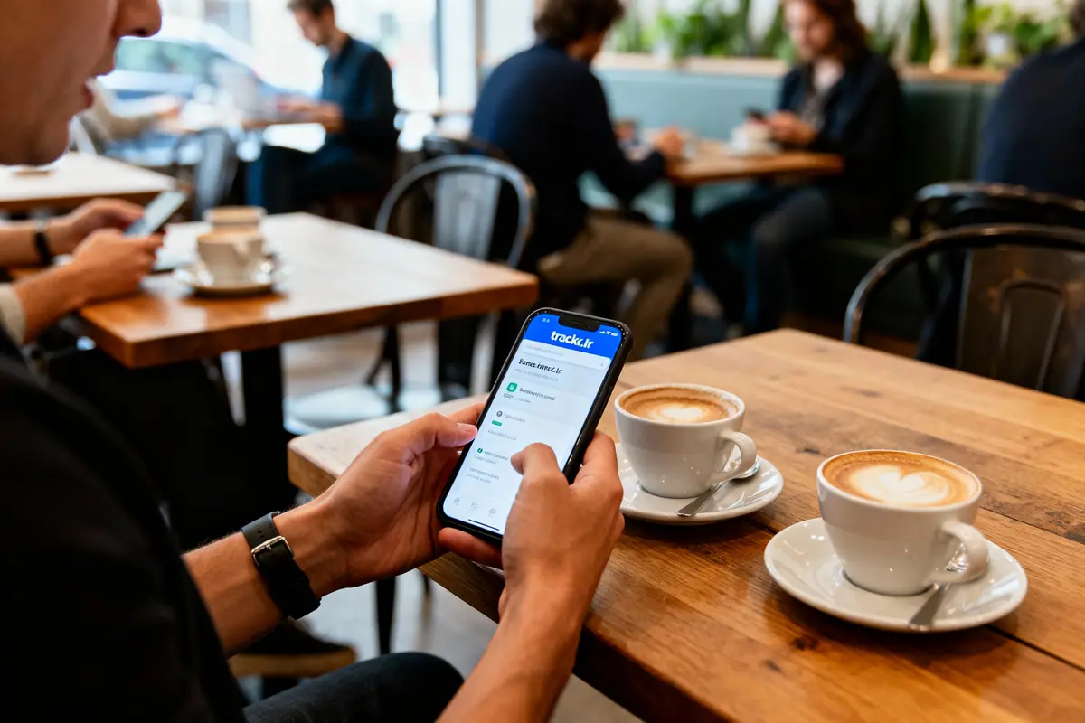 pexels-michal-pech-213601-757318 (1) Personne utilisant un smartphone dans un café, deux cappuccinos sur la table, clients en arrière-plan.