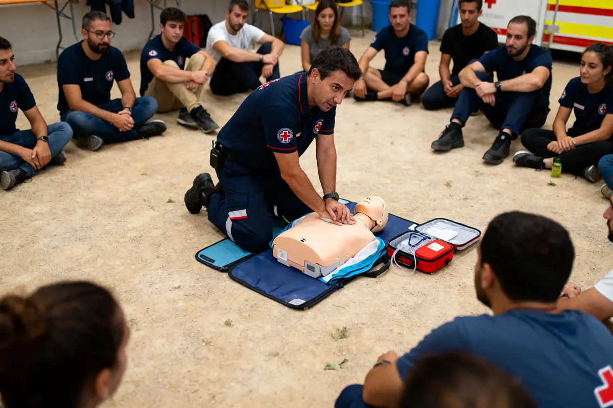 Un groupe observe un instructeur enseignant la RCP sur un mannequin.