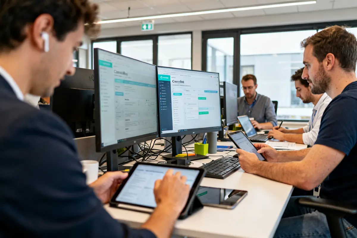 pexels-michal-pech-213601-757318 (1) Des professionnels travaillent sur Connexaflow avec des ordinateurs et tablettes dans un bureau moderne