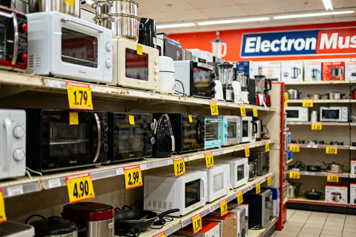 pexels-michal-pech-213601-757318 (1) Rayons de petits électroménagers variés disponibles chez ElectroMust avec étiquettes de prix promotionnelles