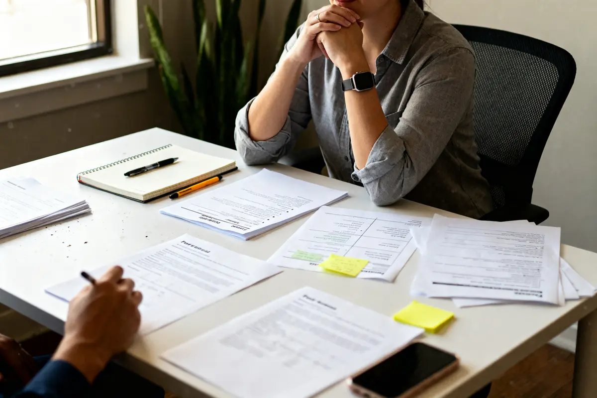 pexels-michal-pech-213601-757318 (1) Personnes examinant des documents de travail pour identifier un axe d’amélioration sur une table blanche