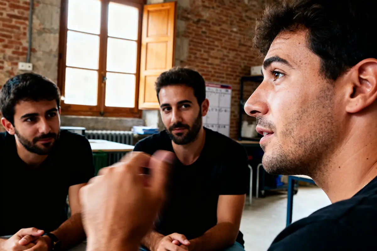 pexels-michal-pech-213601-757318 (1) Trois hommes discutent activement dans un bureau, planifiant vos disponibilités chaleureusement